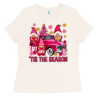Bone Tis' the season pink Christmas gnomes truck Ladies Tee - NancyCooperArtShop