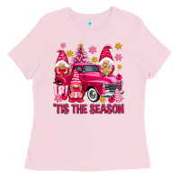 Bubblegum Pink Tis' the season pink Christmas gnomes truck Ladies Tee - NancyCooperArtShop