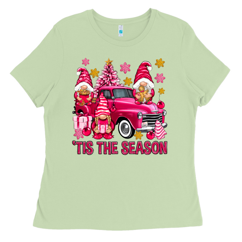 Tis' The Season Pink Christmas Gnomes Truck Ladies Tee by NancyCooperArtShop | Teevron