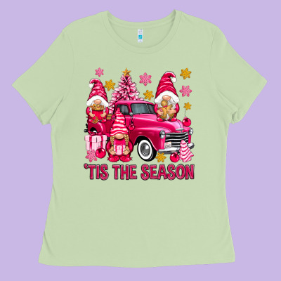 Tis' The Season Pink Christmas Gnomes Truck Ladies Tee Designed By Nancycooperartshop