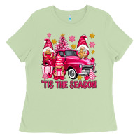 Matcha Tis' the season pink Christmas gnomes truck Ladies Tee - NancyCooperArtShop