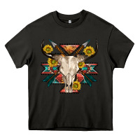 Asphalt aztec western bull skull Heavy Core Tee - NancyCooperArtShop