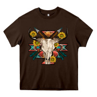 Chocolate Brown aztec western bull skull Heavy Core Tee - NancyCooperArtShop