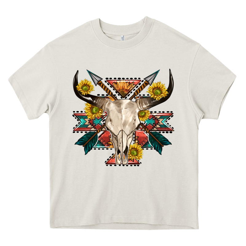 Aztec Western Bull Skull Heavy Core Tee by NancyCooperArtShop | Teevron