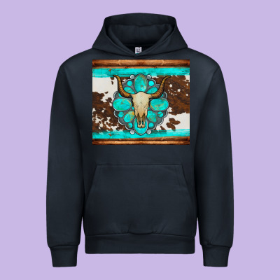 Bull Skull And Turquoise Cowhide Tumbler Urban Hoodie Designed By Artiststas