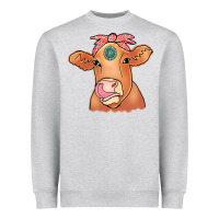 Heather Grey Cow  Turquoise Heavyweight Sweatshirt - CowCowDesign