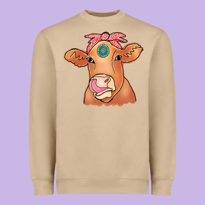 Cow  Turquoise Heavyweight Sweatshirt Designed By Cowcowdesign