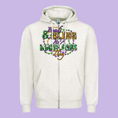 Heads And Bling It's' A Mardi Gras Thing Zipper Hoodie Designed By Fadigitalartstudio