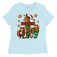 Baby Blue The real gift is Jesus Ladies Tee - NancyCooperArtShop