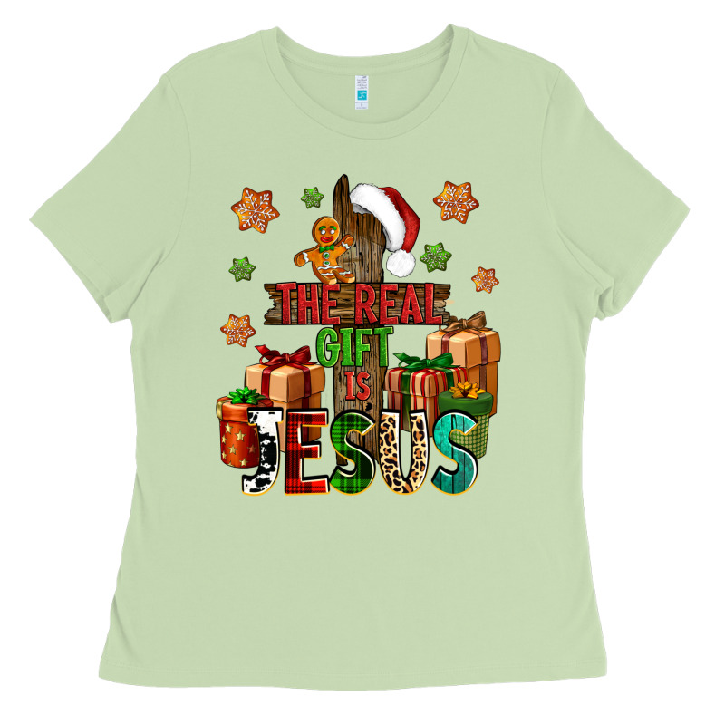 The Real Gift Is Jesus Ladies Tee by NancyCooperArtShop | Teevron