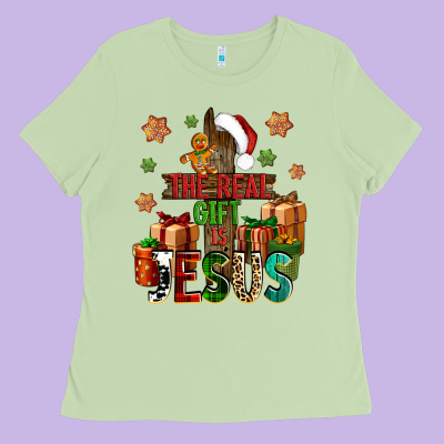 The Real Gift Is Jesus Ladies Tee Designed By Nancycooperartshop