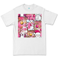 White Pink Christmas cute snowman Premium Tee - NancyCooperArtShop