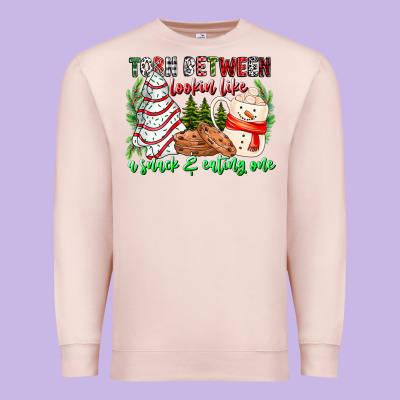 Torn Between Looking Like A Snack Eating One Premium Sweatshirt Designed By Cowhidedigitalart