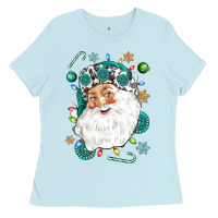 Baby Blue Western Santa Christmas Ladies Tee - NancyCooperArtShop
