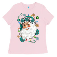 Bubblegum Pink Western Santa Christmas Ladies Tee - NancyCooperArtShop
