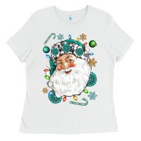 White Western Santa Christmas Ladies Tee - NancyCooperArtShop