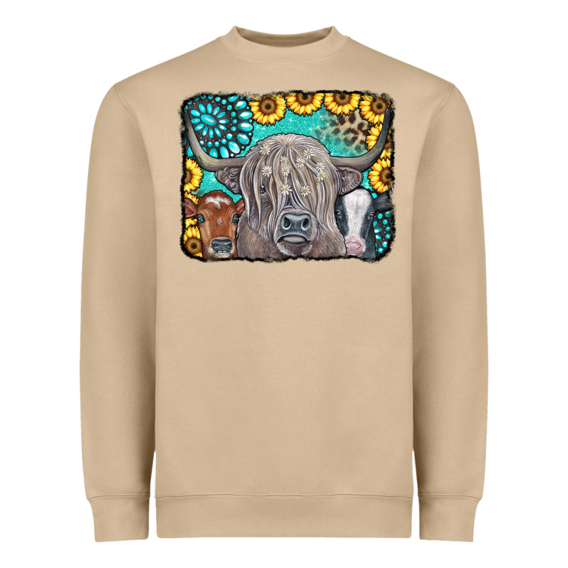 Cows Glitter Turquoise Leopard Sunflowers Heavyweight Sweatshirt by CowCowDesign | Teevron