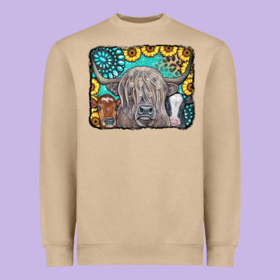 Cows Glitter Turquoise Leopard Sunflowers Heavyweight Sweatshirt Designed By Cowcowdesign