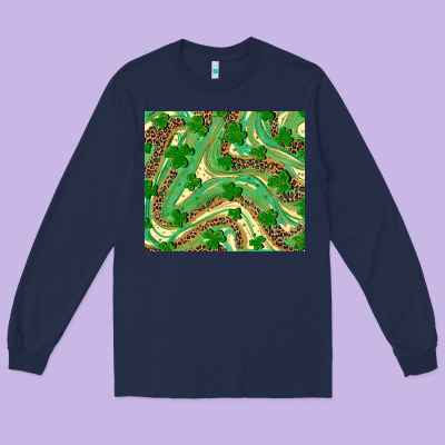 St. Patrick's Day Shamrock Leopard Long Sleeve Tee Designed By Ranaportraitstore