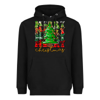 Black Merry Christmas Tree Heavyweight Hoodie - CowhideDigitalArt