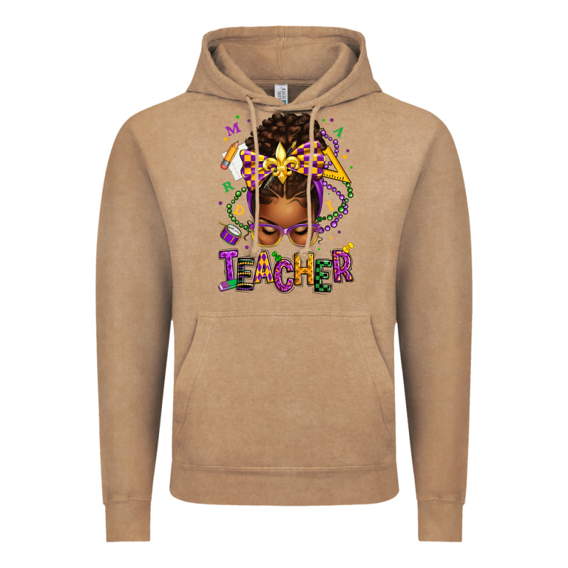 Mardi Gras Teacher Afro Messy Bun Vintage Hoodie by texasbilliewilder | Teevron