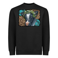 Black Floral Cow Leopard Gemstone Heavyweight Sweatshirt - CowCowDesign