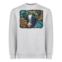 Heather Grey Floral Cow Leopard Gemstone Heavyweight Sweatshirt - CowCowDesign