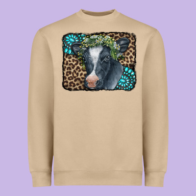 Floral Cow Leopard Gemstone Heavyweight Sweatshirt Designed By Cowcowdesign