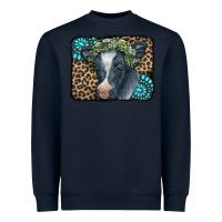 Navy Floral Cow Leopard Gemstone Heavyweight Sweatshirt - CowCowDesign