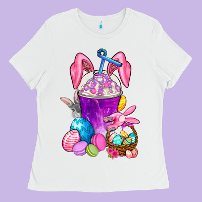 Happy Easter Coffee Cup Ladies Tee Designed By Nancycooperartshop