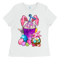 White Happy Easter coffee cup Ladies Tee - NancyCooperArtShop