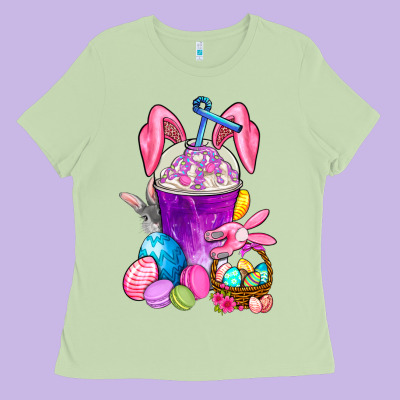 Happy Easter Coffee Cup Ladies Tee Designed By Nancycooperartshop