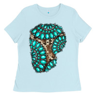 Baby Blue gemstone cowhide patches Ladies Tee - RanaPortraitStore