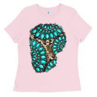 Bubblegum Pink gemstone cowhide patches Ladies Tee - RanaPortraitStore