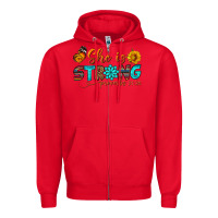 Red she is strong Zipper Hoodie - BundleAndBundleShop