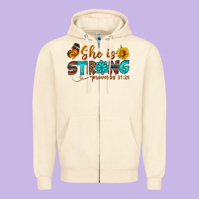 She Is Strong Zipper Hoodie Designed By Bundleandbundleshop