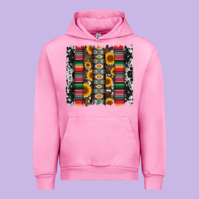 Cowhıde Aztec Serape Wıth Leopard And Sunflowers Brushstroke Urban Hoodie Designed By Artiststas