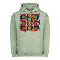 Pigment Oil Green cowhıde aztec serape wıth leopard and sunflowers brushstroke Urban Hoodie - Artiststas