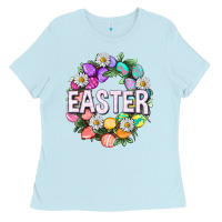Baby Blue Easter with eggs and daisy Ladies Tee - NancyCooperArtShop