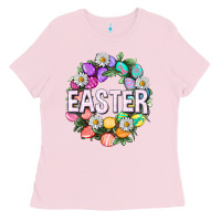 Bubblegum Pink Easter with eggs and daisy Ladies Tee - NancyCooperArtShop