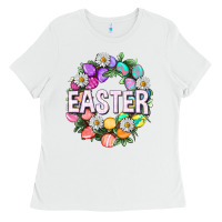 White Easter with eggs and daisy Ladies Tee - NancyCooperArtShop