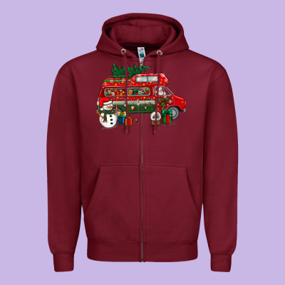 Christmas Santa Claus With Retro Van Zipper Hoodie Designed By Bundleandbundleshop