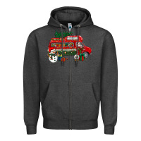 Charcoal Heather christmas santa claus with retro van Zipper Hoodie - BundleAndBundleShop