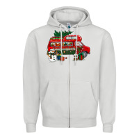 Dove Grey christmas santa claus with retro van Zipper Hoodie - BundleAndBundleShop