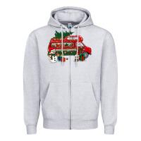 Heather Grey christmas santa claus with retro van Zipper Hoodie - BundleAndBundleShop