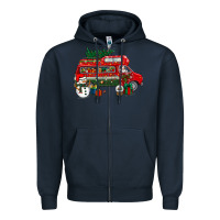 Navy christmas santa claus with retro van Zipper Hoodie - BundleAndBundleShop