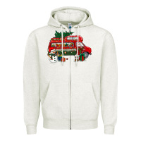Oatmeal Heather christmas santa claus with retro van Zipper Hoodie - BundleAndBundleShop