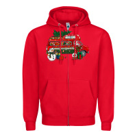 Red christmas santa claus with retro van Zipper Hoodie - BundleAndBundleShop