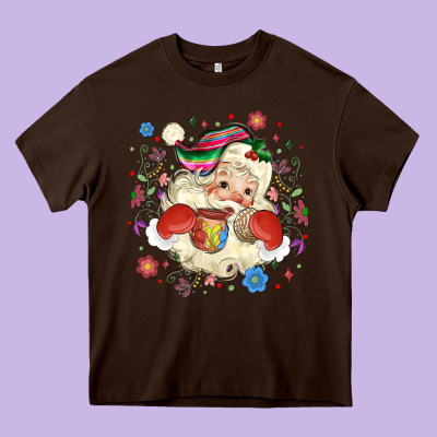 Mexican Christmas Santa Heavy Core Tee Designed By Maliassmallbusiness