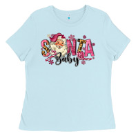 Baby Blue Santa Baby Pink Christmas Ladies Tee - MaliasSmallBusiness